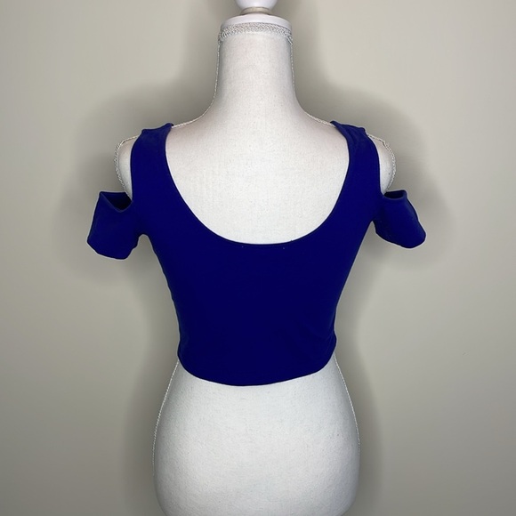 Arden B Stretchy Royal Blue Women's Cold Shoulder Top - Picture 3 of 7